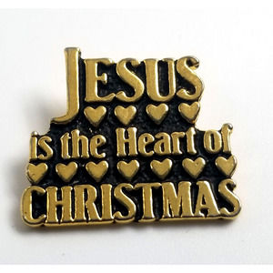Jesus Is The Heart Of Christmas Black Gold Tone Enamel Pin Christian Religious